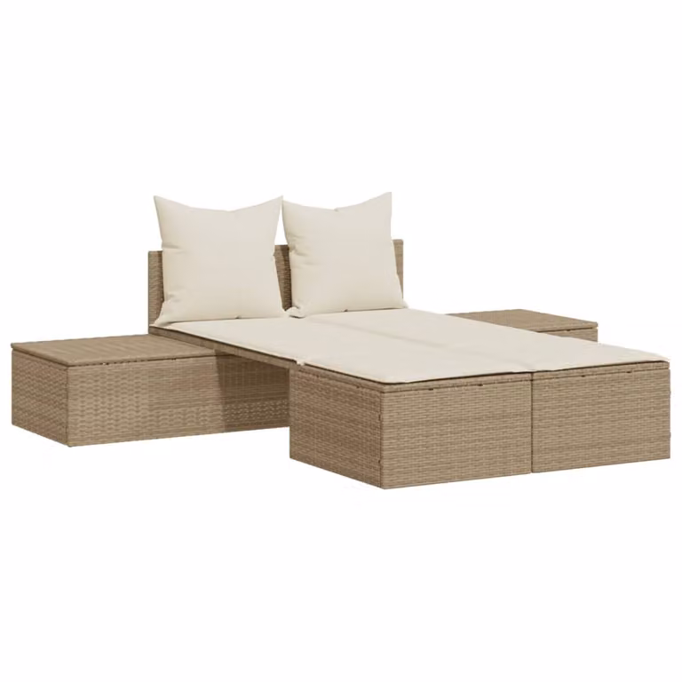 vidaXL Dubbele ligbed met kussens, beige, polyrotan