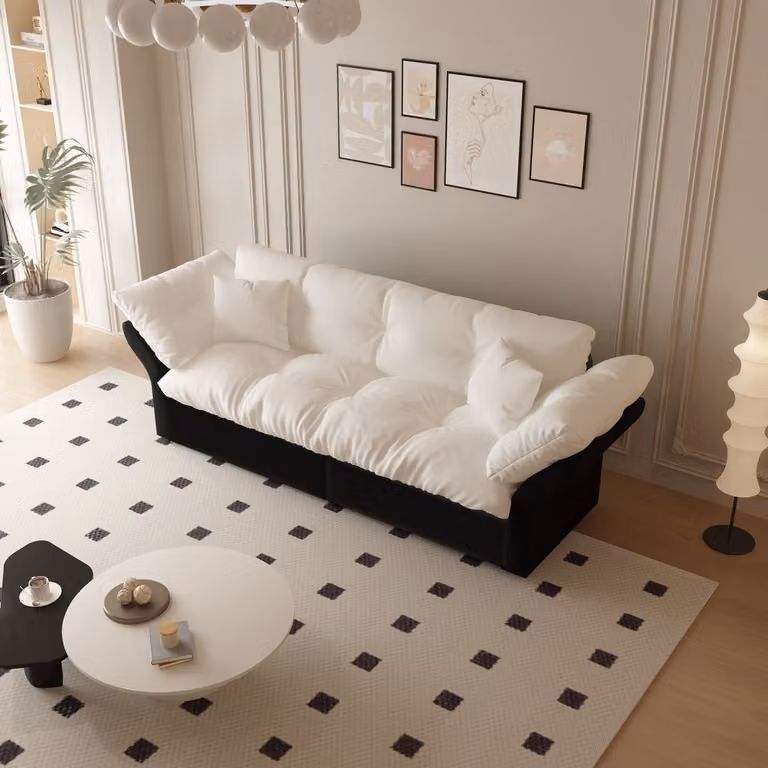 HAUSS SPOLE Slaapbank met Chaise Longue en 2 Kussens - Uitschuifbaar 3-in-1 Bed - Velvet Beige