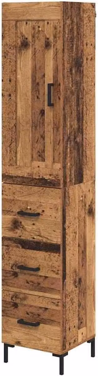 Hoge houten opbergkast voor de keuken of eetkamer in oud hout, B/D/H: 34 x 34 x 180 cm
