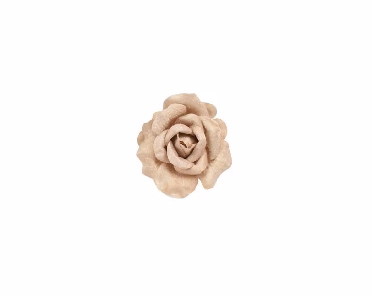 Fluwelen roos met clip in wit en beige, 14 cm