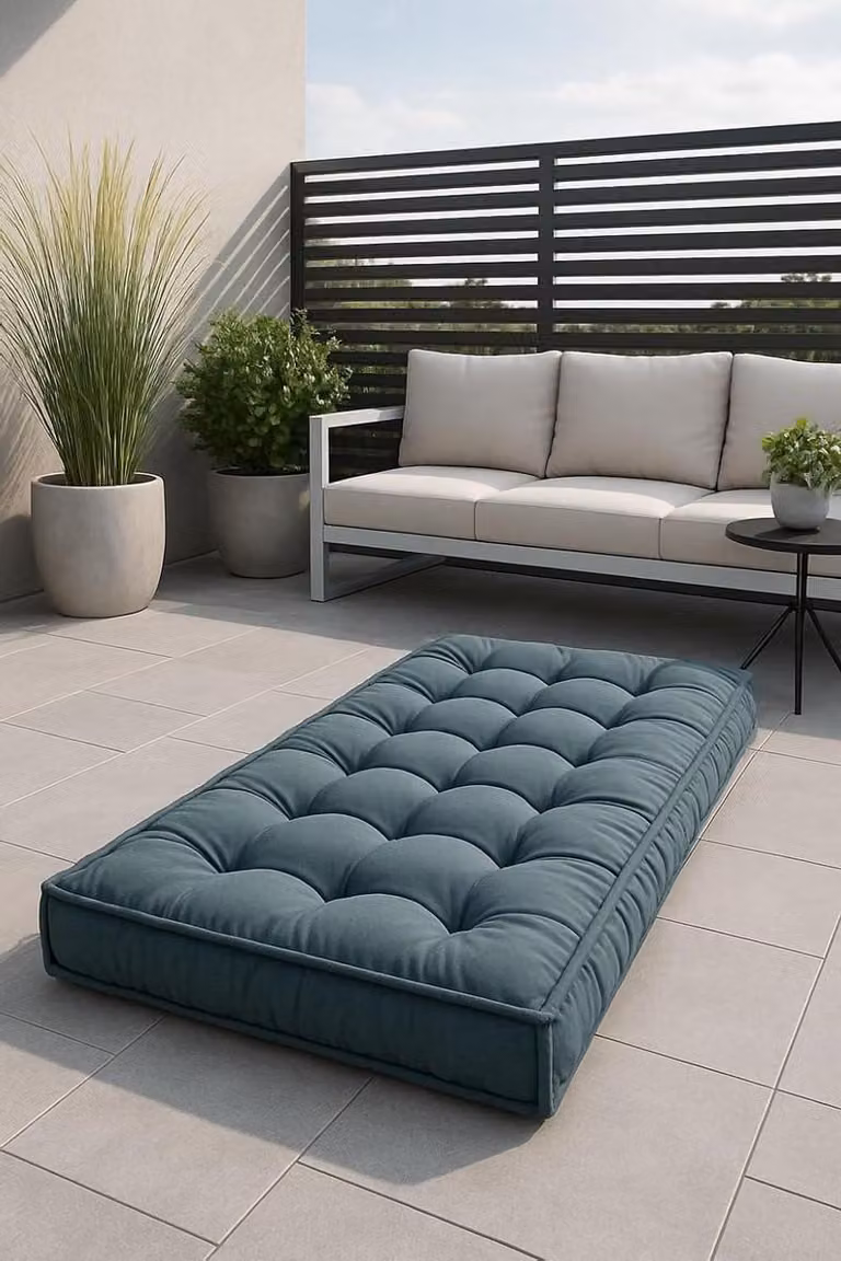 Gewatteerd Frans Futon Matras voor Comfortabel Zitten - Donkerblauw - B/D/H: 110 x 60 x 10 cm