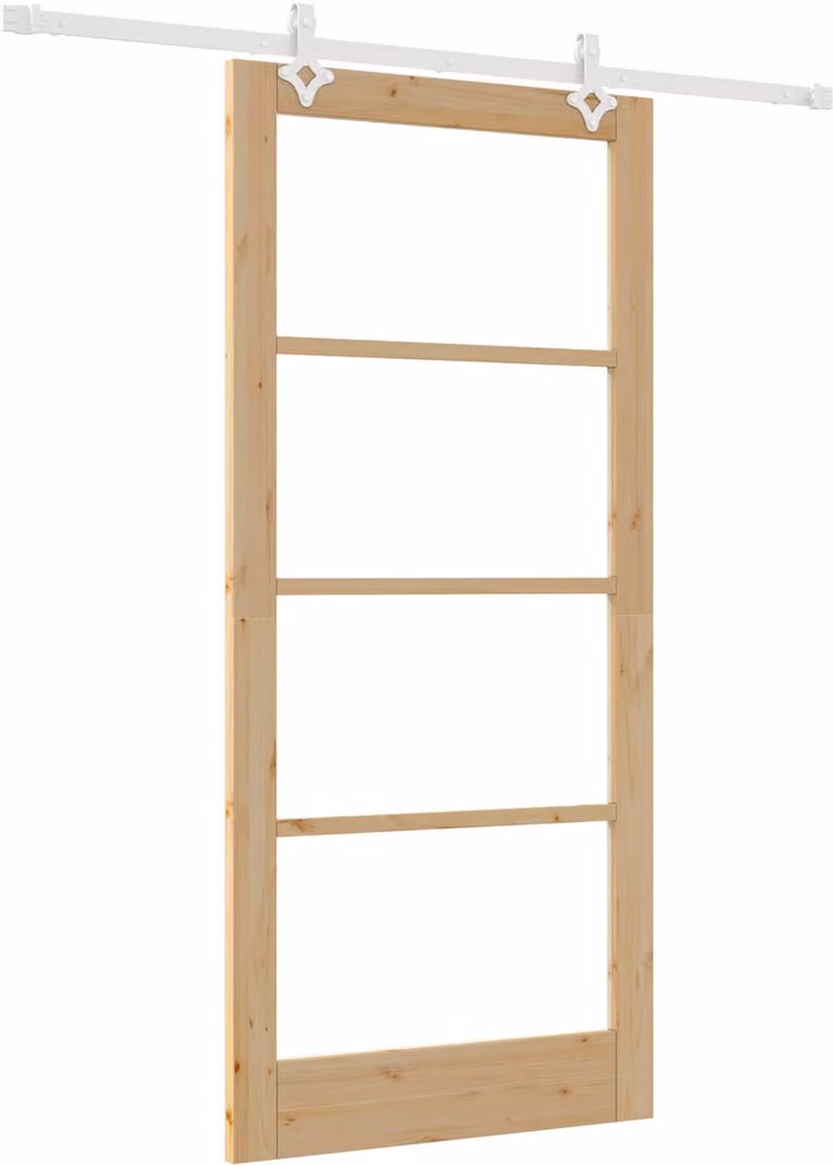 vidaXL Schuifdeur van massief grenenhout en glas - Naturel - 93 x 202 cm