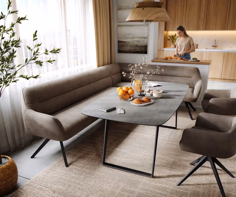 DELIFE Eetkamerbank Taya-Flex L-vormig, Beige/Zwart, B: 282 cm, D: 190 cm, H: 87 cm