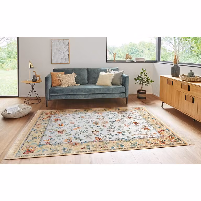 home24 Laagpolig vloerkleed Oriental Flowers beige/multicolour B: 135 cm, D: 195 cm, geweven stof