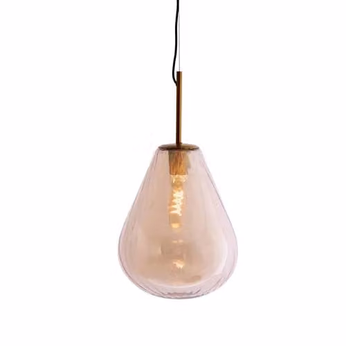 Light & Living Hanglamp Leona Brons en Amber Glas, Rond, B: 33 cm, H: 43 cm