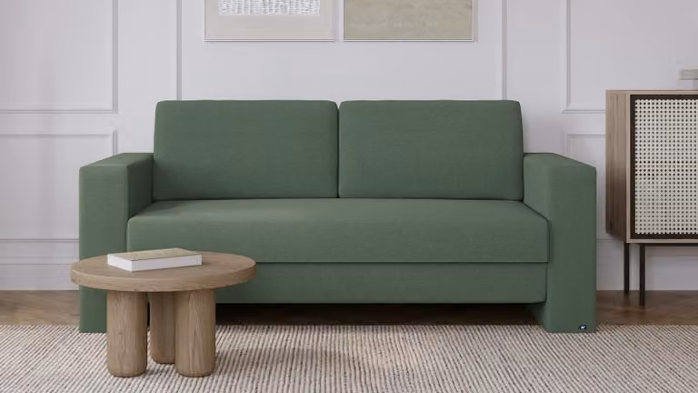 Kubus BRUNO slaapbank groen met massief houten frame en boxspringcomfort, 140 cm