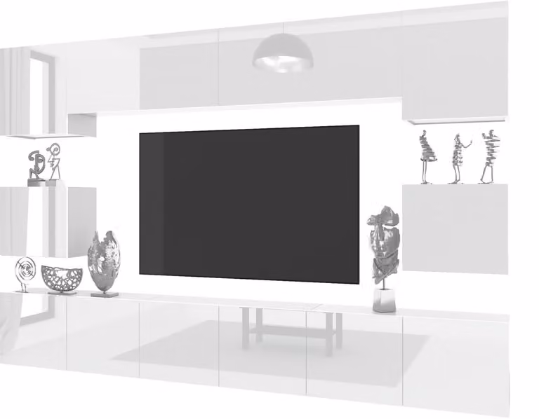 BELINI Wandmeubel Milano 3 Wit Hoogglans - 300 cm - Modern Modulair TV-meubel met Gasliftsysteem