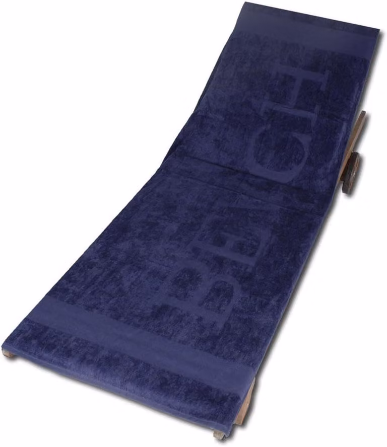 Strandlaken XXL Marineblauw met Zon op het strand - Zacht badstof - B: 100 cm, L: 200 cm