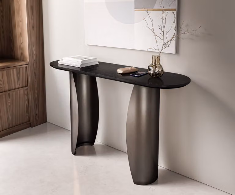 DELIFE Consoletafel Solena Modern Marmer Zwart en Zilver Metaal B: 135 cm, D: 40 cm, H: 48 cm