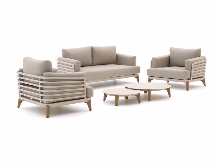 Bellagio loungeset voor 4 personen met beige kussens en aluminium frame