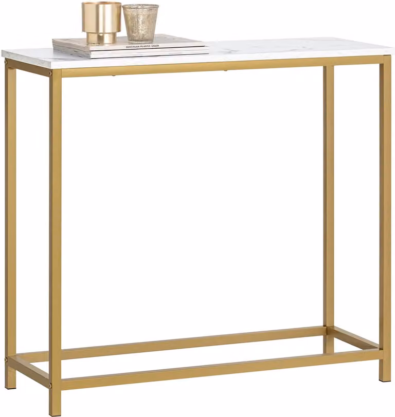 SoBuy Console Tafel met Gouden Metalen Frame, Sidetable voor Hal, Woonkamer of Slaapkamer, B/D/H: 80 x 30 x 75 cm, FSB29-G