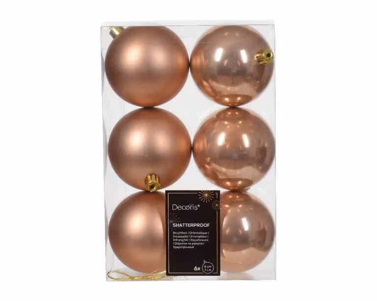 Set van 6 onbreekbare kerstballen sparkling rose, diameter: 8 cm