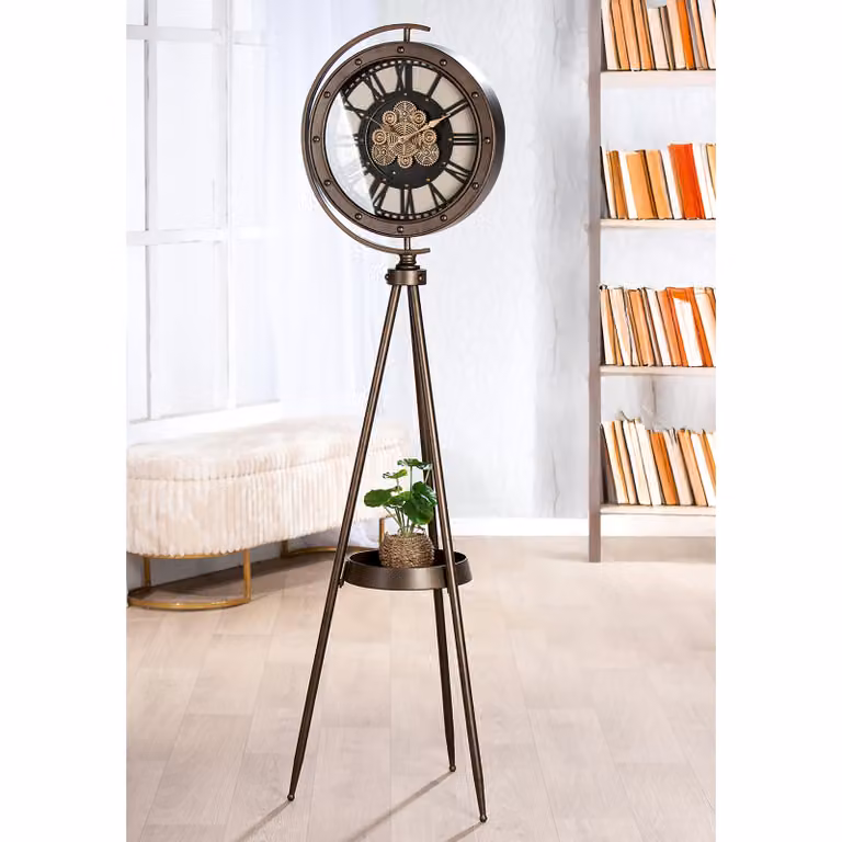 home24 Heritage Staande klok messing, H x B x D: 163 x 42 x 45 cm