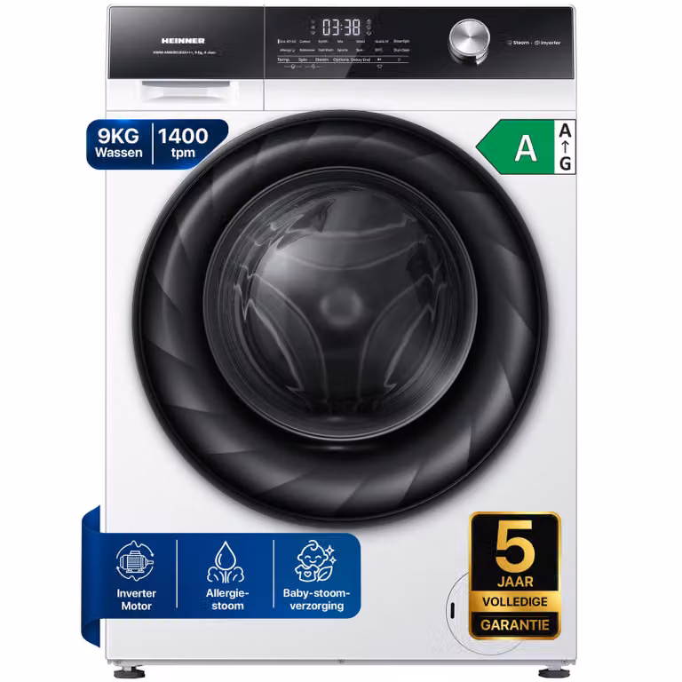 Heinner HWM-HMK9014IVA Voorlader Wasmachine, 9 kg, 1400 tpm, Inverter, Touch, Wit