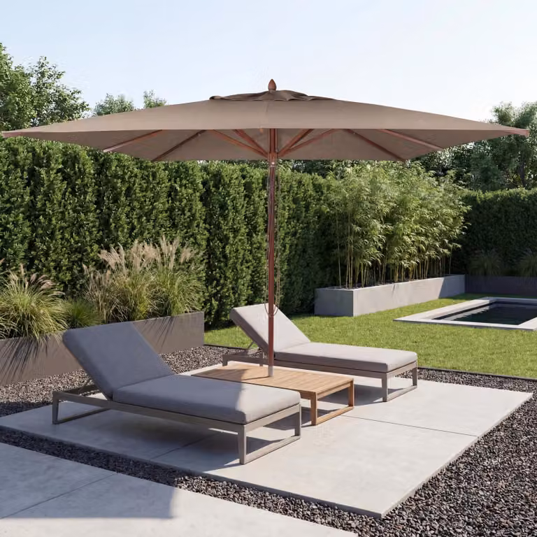 Mendler Gastronomie zonnescherm HWC-C57b met touwbediening, Taupe, 4 x 4 meter