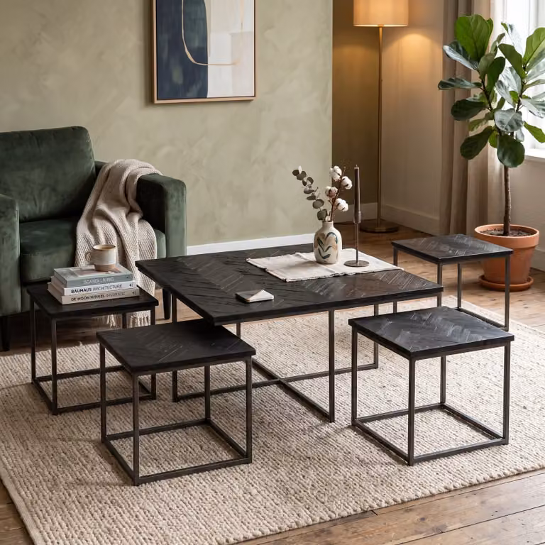 Tower Living Salontafel set van 5 Via - Zwart gerecycled teak