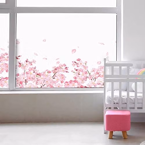Ondoorzichtige privacy raamfolie met kersenbloesem voor ramen en douchedeuren, 40 x 100 cm