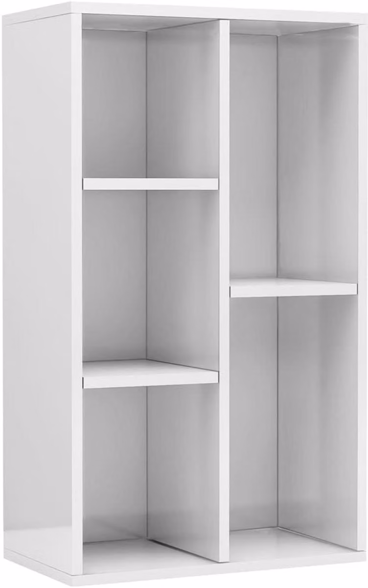 Hoogglans witte boekenkast met 5 vakken voor in de woonkamer