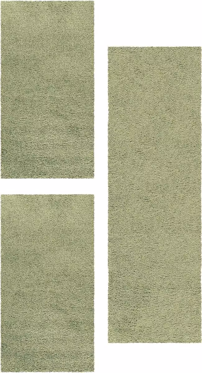 3-delige set hoogpolige vloerkleden voor de slaapkamer en woonkamer, groen, B/D: 80 x 150 cm en 80 x 250 cm