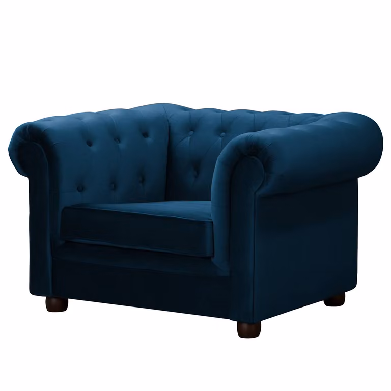 home24 Fauteuil Ravi blauw velours B: 122 cm, D: 74 cm, H: 94 cm