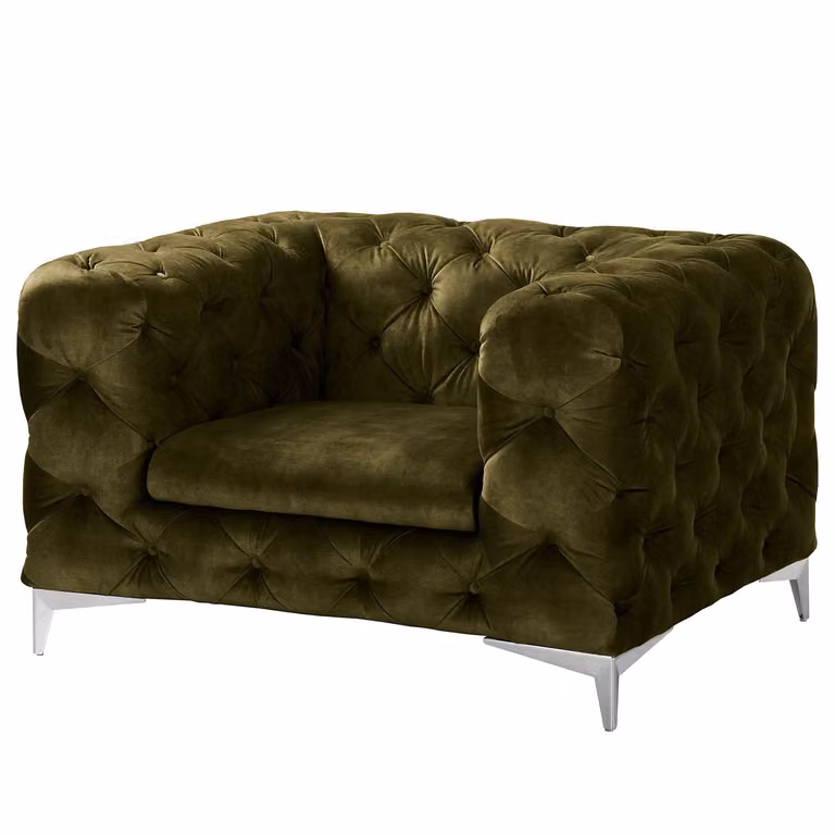 home24 Fauteuil Merlin Tomi groen velours B: 124 cm, D: 76 cm, H: 97 cm