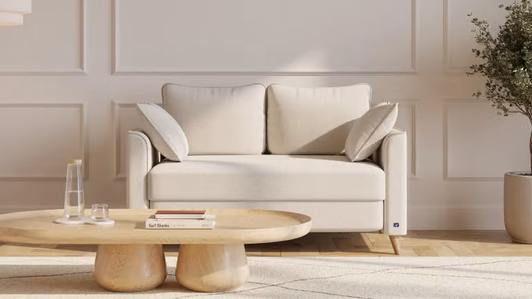 BRUNO slaapbank beige met massief houten frame en boxspringcomfort, Breedte: 120 cm