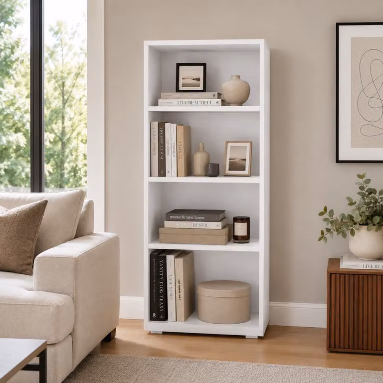 The White Stone Ruimtebesparende Witte Boekenkast met 3 Verstelbare Planken B/D/H: 60 x 30 x 130 cm