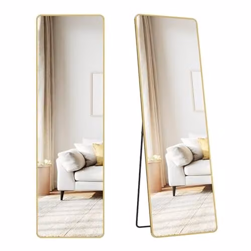 SONGMICS Rechthoekige staande spiegel met aluminium frame, 150 x 40 cm