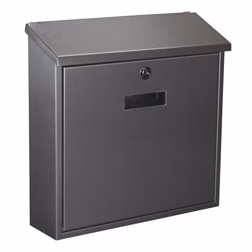 Perel Wandbrievenbus Monaco voor buiten, zilvergrijs, roestvrijstaal, met naamplaat en slot, B/D/H: 36,8 x 36,5 x 10 cm