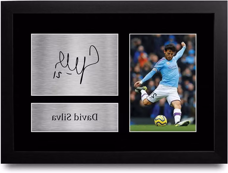 David Silva Fotoafdruk - Gesigneerde Voetbal Poster - A4 21 x 29,7 cm - Zwart