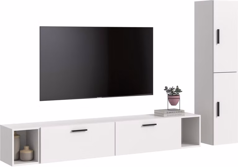 Modulaire woonwand in wit - Ruime opbergoplossing voor de woonkamer of kinderkamer - Breedte: 259 cm