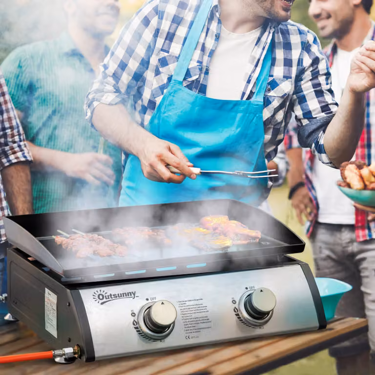 Outsunny tafelgrill gasgrill BBQ met 2 branders voor in de tuin of op het terras, 60 x 40 cm