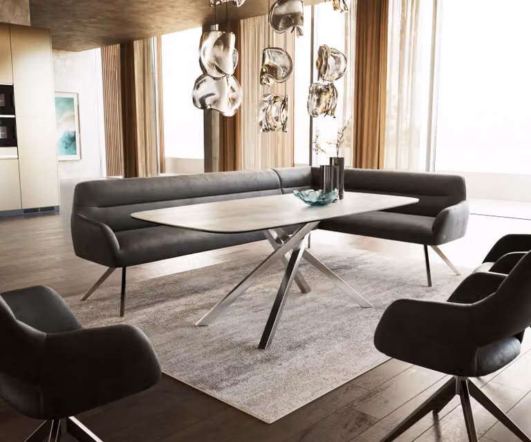 DELIFE Eetkamerbank Taya-Flex L-vormig, Anthraciet, B: 282 cm, D: 190 cm, H: 87 cm