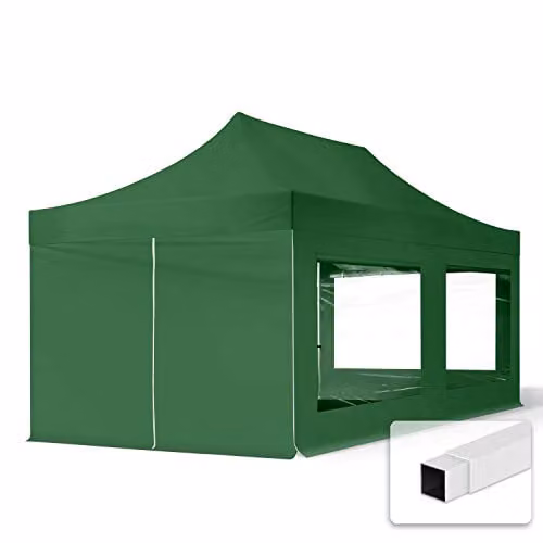 TOOLPORT Easy Up Partytent Groen met 4 Zijwanden en Panoramavensters, 3 x 6 m