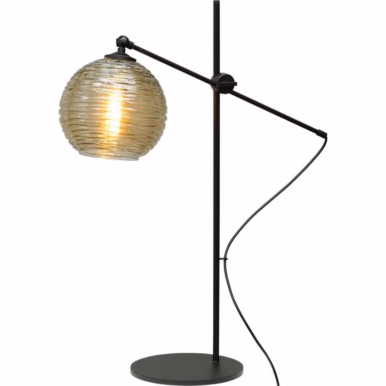 Masterlight Quinto Smoke Verstelbare Tafellamp met Gestreept Glas in Grijs en Zwart