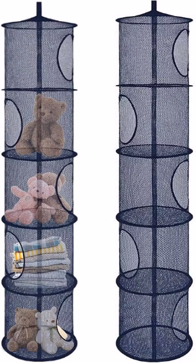 Set van 2 opvouwbare opbergmanden van mesh voor speelgoed en kleding, marineblauw