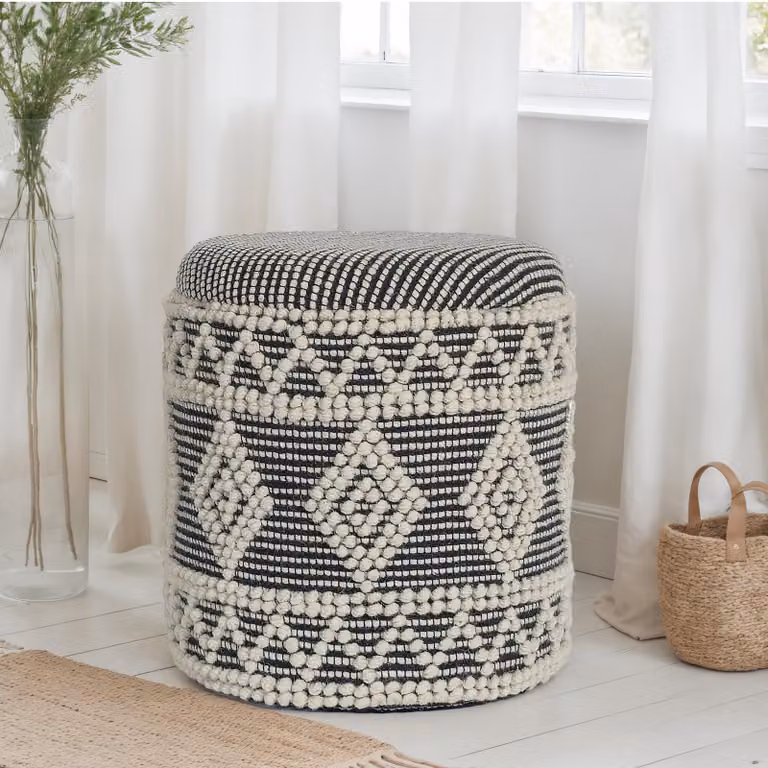 home24 Gestoffeerde hocker wit/zwart B/D/H: 40 x 45 x 40 cm