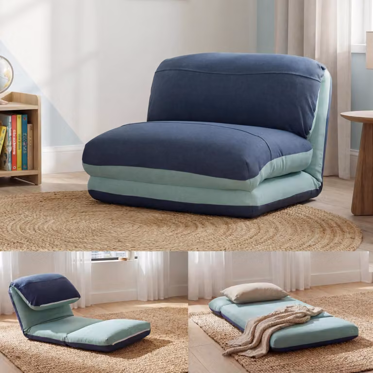 Mendler Slaapfauteuil HWC-E68 Relaxfauteuil in lichtblauw/donkerblauw textiel