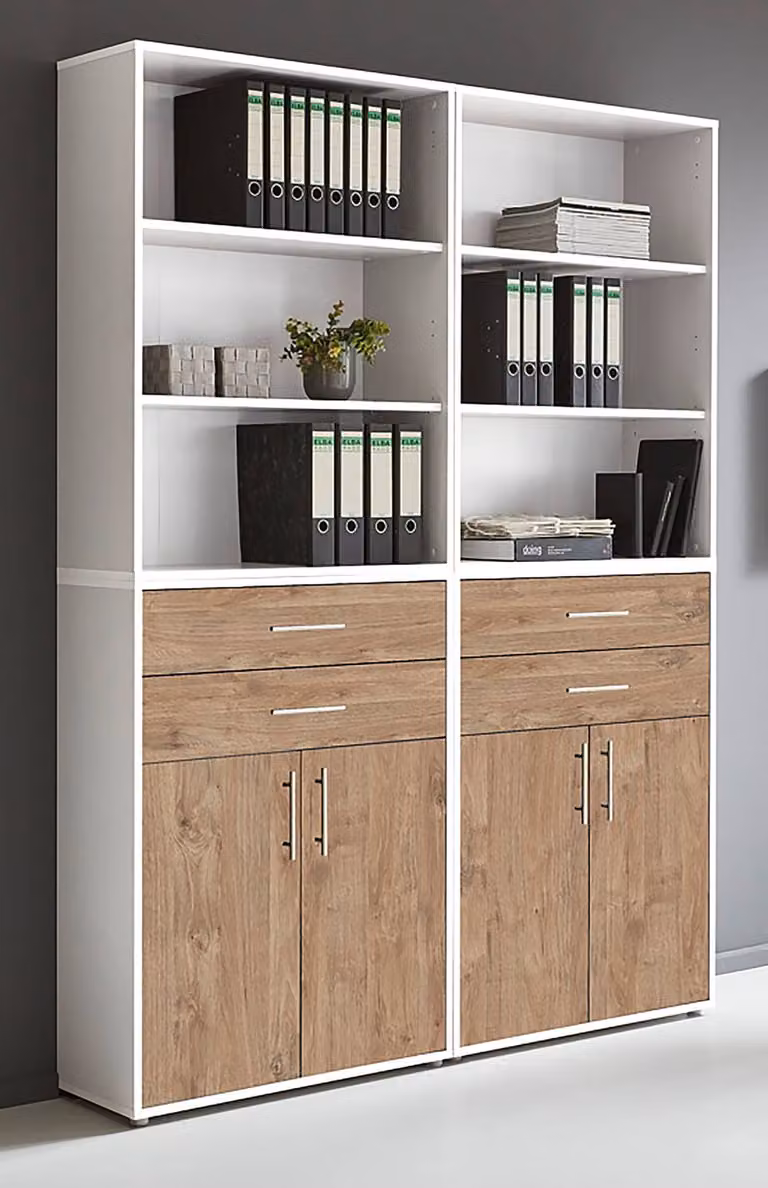 home24 Kastenset 4-delig set A Sanremo, wit/eikenhouten look, B: 114 cm, H: 85 cm, D: 33 cm