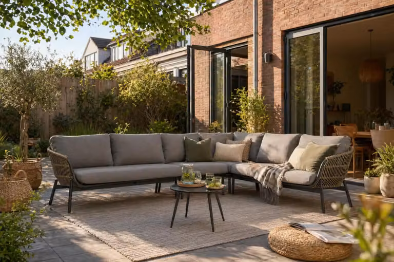 Coco Nathan 5-delige hoek loungeset met aluminium frame en grijze kussens