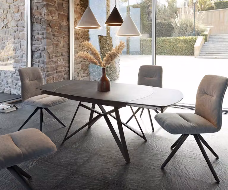 DELIFE Eettafel Carlow Uitschuifbaar Keramisch Metaal Grijs Zwart B/D/H: 130 x 95 x 76 cm (uitbreidbaar tot 200 cm)