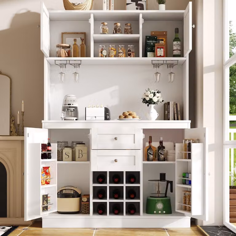 REDOM Landelijke buffetkast met 4 deuren en 2 lades, wit, B: 120 cm, D: 40 cm, H: 188 cm