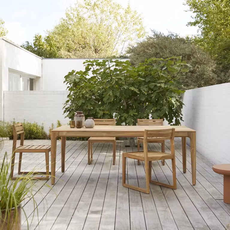 Tikamoon Vasco Tuintafelset met 4 stoelen van gerecycled massief teakhout - Bruin