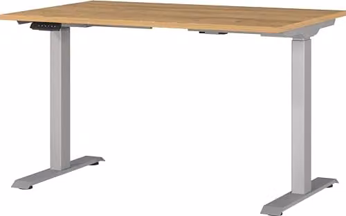 Germania elektrisch in hoogte verstelbaar bureau in Grandson eiken en zilver, B: 120 cm, D: 120 cm, H: 80 cm