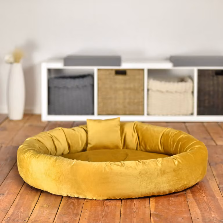 home24 Hondenmand Pwai Gr. L, Mosterdgeel, B: 90 cm, D: 90 cm, H: 18 cm