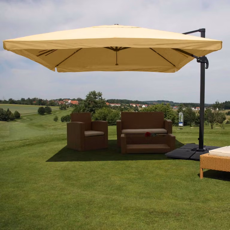 Mendler Gastronomie-scherm met pergola model HWC-A96, zonnescherm met standaard, crème, 3x4 meter (diameter 5 meter)