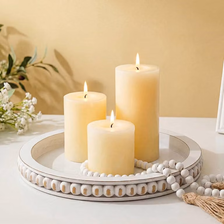 Ronde Decoratieve Dienblad voor Centerpiece: Rustieke Witte Houten Tray met Kralen voor Woonkamer en Keuken