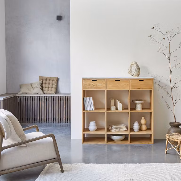 Tikamoon Lage boekenkast van eikenhout en wit terrazzo - Wit - B: 120 cm, H: 97,9 cm, D: 40 cm