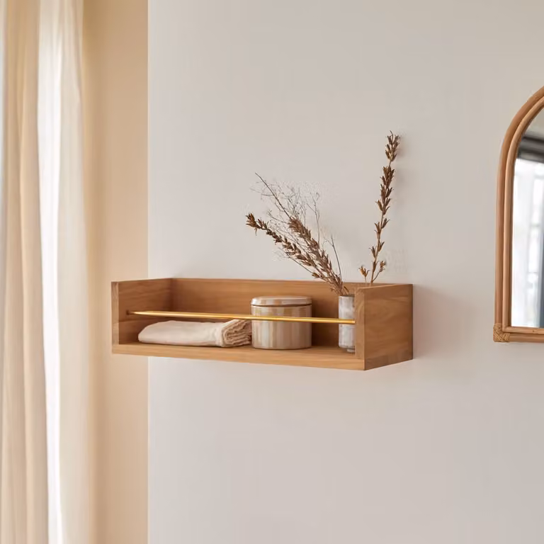 Tikamoon Badkamerrek van massief teak met achterpaneel, Bruin, B: 60 cm, D: 20 cm, H: 15 cm