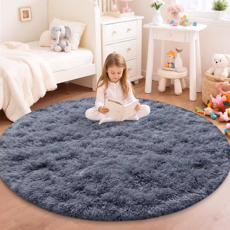 Rond Vloerkleed Grijs van Polyester met Antislip Onderkant - Diameter: 120 cm